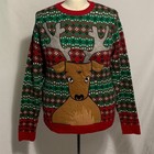 Ugly Christmas Sweater Reindeer Head Drink Beer Holder Red Green Mens Womens S