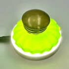 Green Frosted Glass Inkwell With Hinged Brass Lid Ink Well 1920s Vintage
