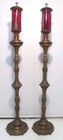 Vintage Funeral Ornate Candle Pair Casket Candlesticks Red Glass Votives Fancy