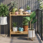 2pc Iron Indoor Outdoor Planter Pot With Stand White brass 9 x9 x12 1  -