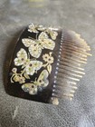 Vintage 4  Faux Tortoise Shell Hair Comb 18kt Gold Inlaid With Faux Rhinestones