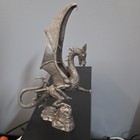 Pewter Fantasy Dragon Statue Figurine On Rock Base Collectible