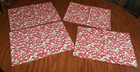 4 Vintage Strawberries   Flowers Handmade Cloth Placemats Green Polka Dot Backs
