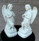 Antique Pair French Bisque Marked Porcelain Praying Angel Figurine Statues