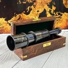 Antique Brass Nautical Telescope Spyglass Leather W Wooden Box Pirate Gift New