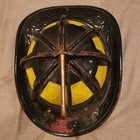 Cairns N5a Leather Firefighter Helmet Black W yellow Reflectors Eagle Shield 90s