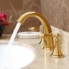 Polished Gold Brass Widespread Bathroom Sink Faucet 3 Hole Basin Mixer Tap 