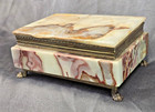 Vintage 1970 s Hinged Green  Onyx Marble Trinket Jewelry Box