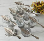 8 Vintage French Absinthe Glasses Heavy Classic  torsade  With Spoons   Coasters