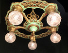 Antique Art Nouveau Chandelier Hanging 5 Light Fixture Leaves   Berries Restored