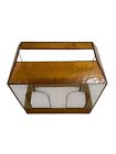 1970s Vintage Stained Glass Mission Design Terrarium Table Top Rectangle Gold