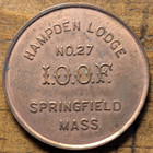 Springfield  Massachusetts Ma Hampden Lodge No  27 Ioof Odd Fellows Token