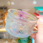 Vintage Coffee Mugs Set Of 2  14 Oz Iridescent Embossed Glass Tea Cups With Hand