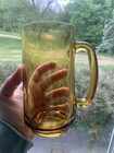 Vintage Amber Glass Drinking Beer Mug Steins  With Handles Set Of 2