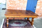 French Antique Oak Draw Leaf Table   Renaissance Spanish Style Dining Table
