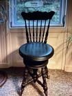 Victorian Wood Swivel Vanity Stool Bench Dark Brown Antique Bedroom Furniture