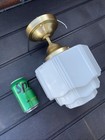 Restored Antique Vtg Art Deco Ceiling Light Skyscraper Schoolhouse Milk Glass 8 