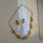 Vintage Gold Tone Brown Bead Bracelet   Earrings Jewelry Set For Women