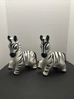 2 Vintage 1960s Two Ceramic Zebras Figurines Hand Painted 9  Stunning Japan