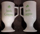 Set Of 4 Vtg Milk Glass Irish Coffee Mugs W Green Shamrock 8oz St  Patricks Day