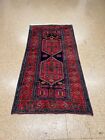 Hand Knotted Antique Bijar Tribal Navy Red Wool Oriental Area Rug 3 11  X 8 