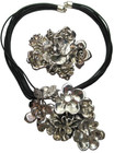 Sterling Silver 925 Israel Electroform Huge Flowers   Bee Necklace Brooch Set