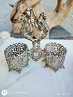 Antique Silver Open Salt Cellars Cobalt Glass Liners Center Griffin Holders