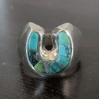 Sterling Stamped  Vintage Silver 925 Ring Turquoise Horseshoe