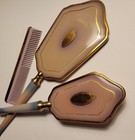 Vintage Mauve Lilac Ombr   Celluloid Bakelite Brass Dresser Vanity 3-piece Set  