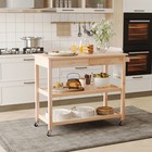 Rolling Kitchen Cart Island Wood Top Storage Trolley Cabinet Pine Wood