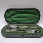 19th Century Boxed Sterling Silver Set  1850 s Fork   Spoon