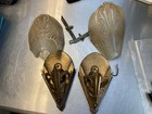 Pair 1930s Antique Wall Sconce Slip Shade Light Fixtures