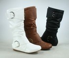 New Women s Faux Leather Suede Flat  Heel Zip Mid Calf Boots  Shoes Size 5 - 10