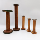 Antique Industrial Textile Wood Bobbin Spools 5 Pc  Set Wood Metal Decor