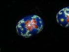 Hand Painted Porcelain Chinese Rare Vintage Focal Bead Blue W  Flowers Oval 18mm