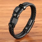 Wsesto Bracelet Black Leather Stainless Steel Magnetic Clasp Men s Bracelet