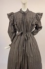 Victorian 19th C Black   Grey Calico Prairie Wrapper Dress W Paisley Edging