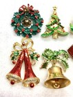 Lot Of 10 Vintage Christmas Pins Brooches Bells Trees Wreaths  45-17