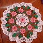 13-14in Pink Vintage Cotton Hand Crochet Doily Flower Tablecloth Round Table Mat
