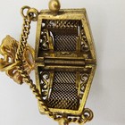 Vintage Purse Pill Box Brooch Pin Gold Tone Chatelaine Multicolor Rhinestone