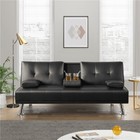 Luxury Faux Leather Sofa Bed Futon W  Cupholders   Pillows Small Space Friendly
