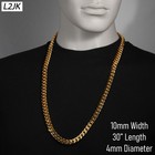 Cuban Link Chain Necklace 10mm 30 in Solid Men s 14k Gold Plated Hip Hop Fashion