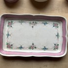 Antique 5 piece Vanity Tray Set Artist Signed - Unknown Maker Pink   White - Q3