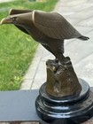Bronze Falcon Statue Eagle Sculpture Bird Wildlife Decor Marble Flying Gift Art
