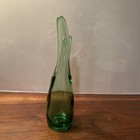 Viking Glass Split Vase Green Epic Line Swung 1189 Mid Century Modern 9 25    H