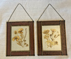 Pair Of Vtg Hanging Purple-stained Glass Framed Pressed Flowers 7 x8 