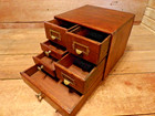 Vintage Rare Industrial 6 Drawer Wood brass Office Desk Library File Cabinet
