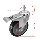 4 Pack 5 Inch Stem Caster Swivel W  Front Brake Black Pu Heavy Duty Caster Wheel