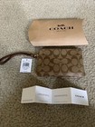 Coach F58035 Signature Pvc Double Corner Zip Wristlet Wallet - Khaki-saddle