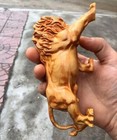 Natural Cypress Wood Hand Carved Lion Statue Closet Animal Sculpture Decor